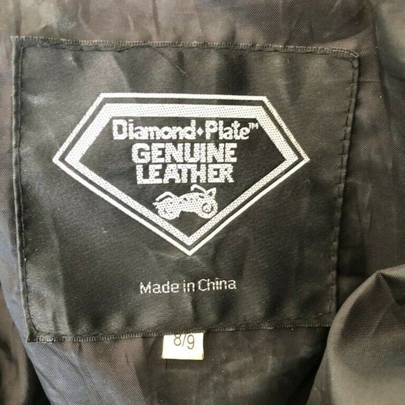 Vintage Diamond Plate Black Leather Crop Jacket Patchwork 3/4 Sleeve Size XS - Picture 5 of 6